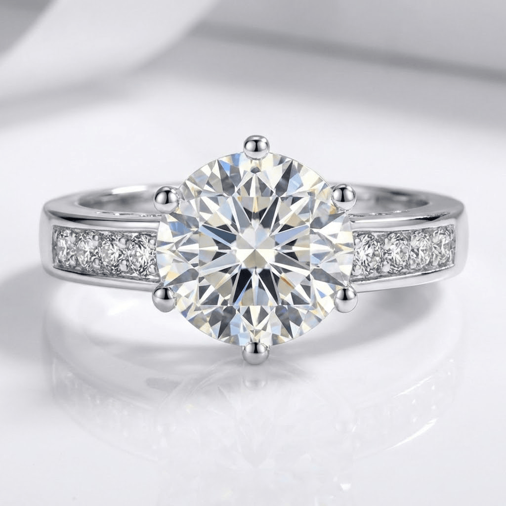SILVER ROUND DIAMOND CLASSIC RING