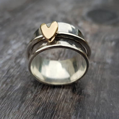 Mely - Golden Heart Silver Ring