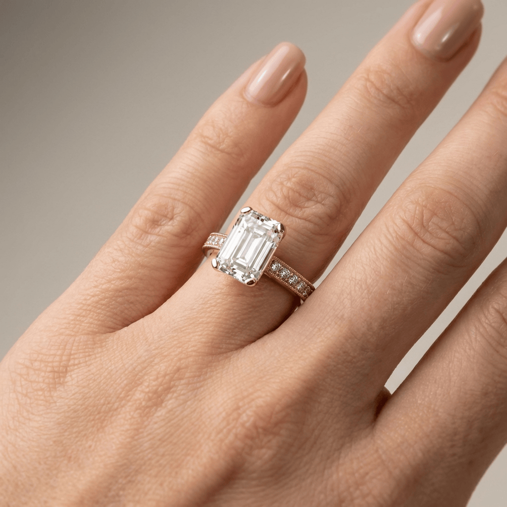EMERALD CUT ZIRCONIA GOLD VINTAGE RING