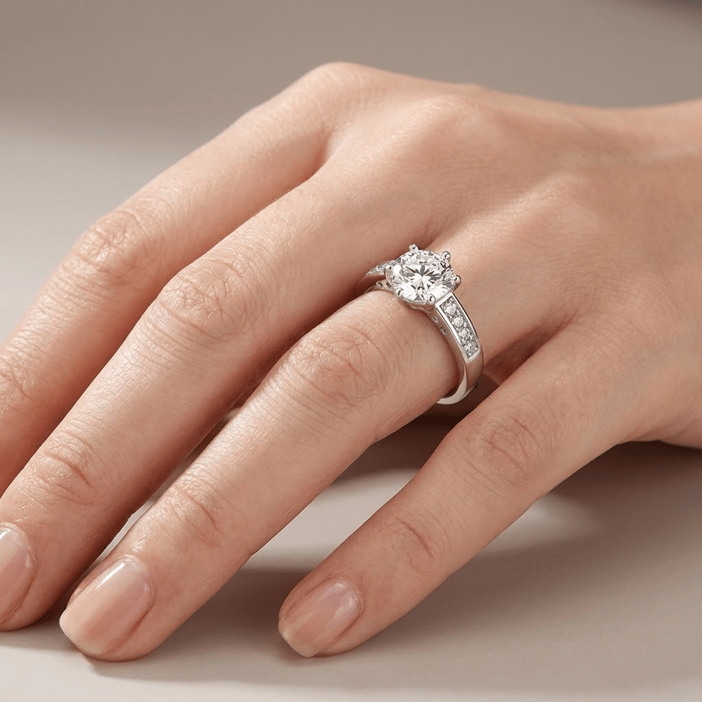 SILVER ROUND DIAMOND CLASSIC RING