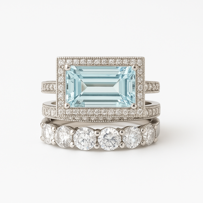Vintage Silver Turquoise Glass Ring Set
