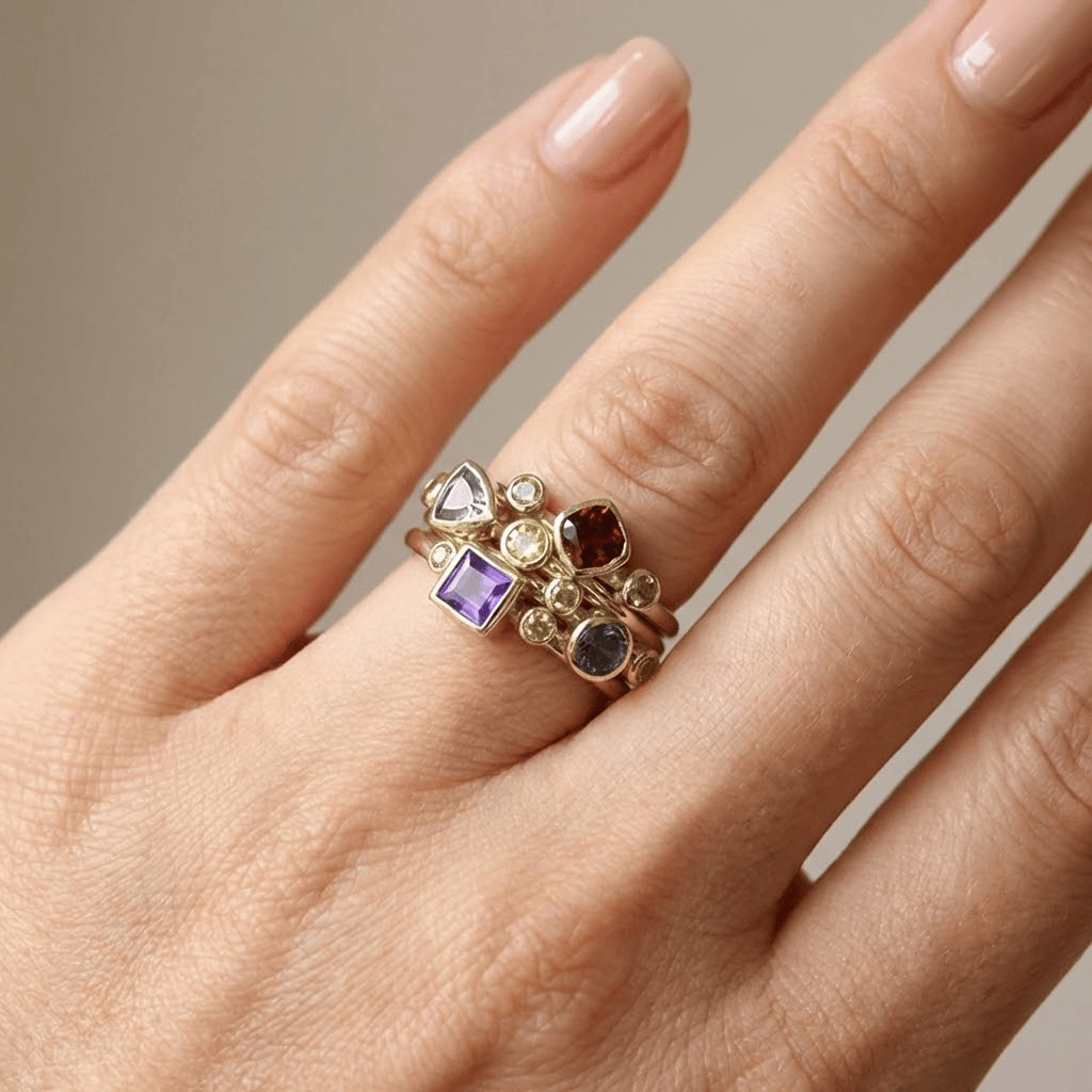 COLORFUL GEMSTONE GOLD STACKING RING SET
