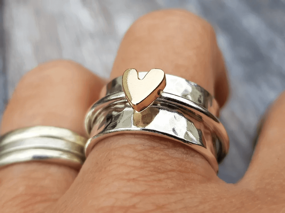 Mely - Golden Heart Silver Ring