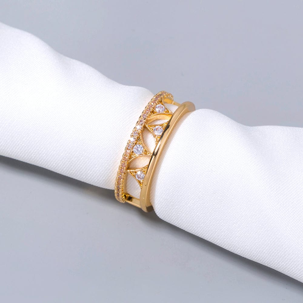 CRYSTAL CROWN GOLD BAND RING - (ADJUSTABLE)